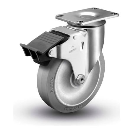 Colson Colson 2 Series Swivel Plate Caster 2.05256.441 BRK5 Rubber Total Lock Brake 5" Dia. 325 Lb. 2.05256.441 BRK5